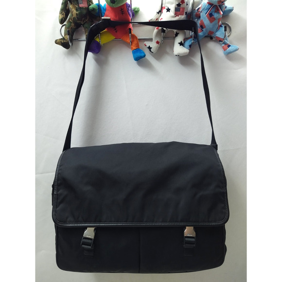 Prada Black Nylon Double Pushlock Flap Closure Messenger Crossbody Bag - Picture 3 of 16